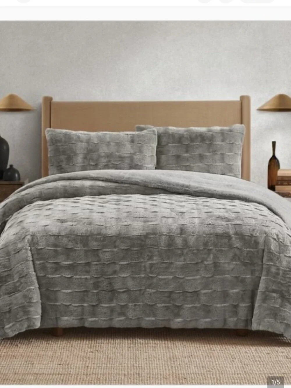 FRYE KING Luxury Bubble Faux Fur Comforter 3 Piece Set, Gray - Reversible